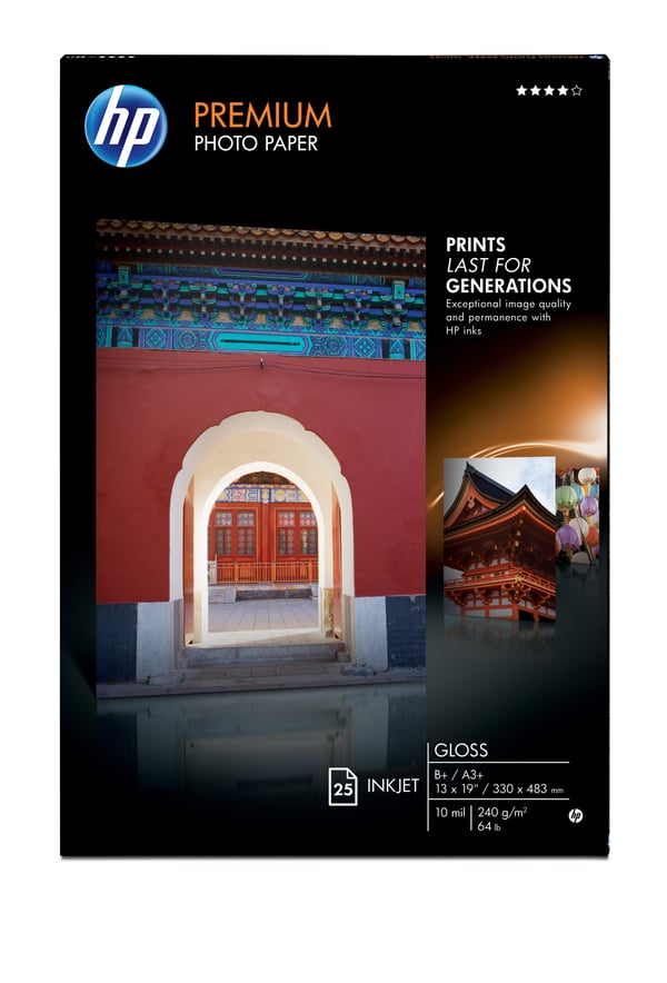 HP Premium Gloss 25 sht/A3+/330 x 483 mm (13 x 19 in) Hvid Glans