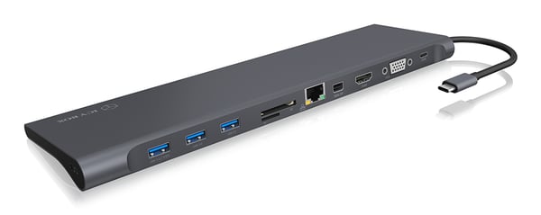 ICY BOX IB-DK2102-C Langallinen USB 3.2 Gen 1 (3.1 Gen 1) Type-C Antrasiitti, Musta