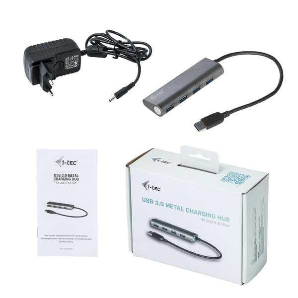i-tec Metal U3HUB448 gränssnittshubbar USB 3.2 Gen 1 (3.1 Gen 1) Type-A 5000 Mbit/s Grå