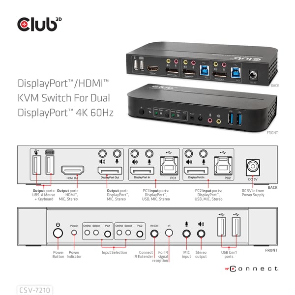 CLUB3D CSV-7210 KVM-switchar Svart