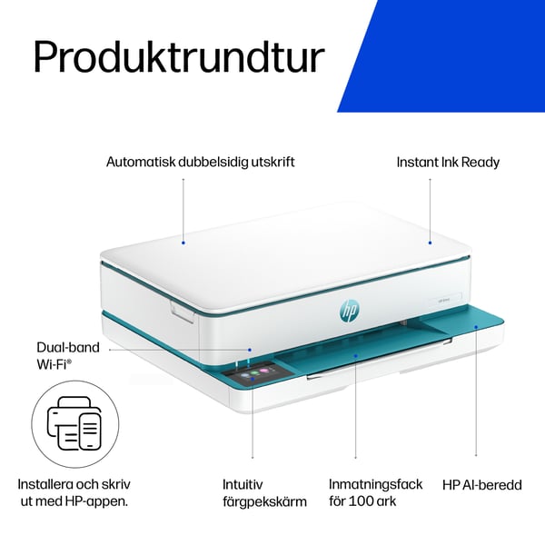 HP ENVY 6122e Trådlöst All-in-One Färg Skrivare, Instant Ink; Fotoutskrift