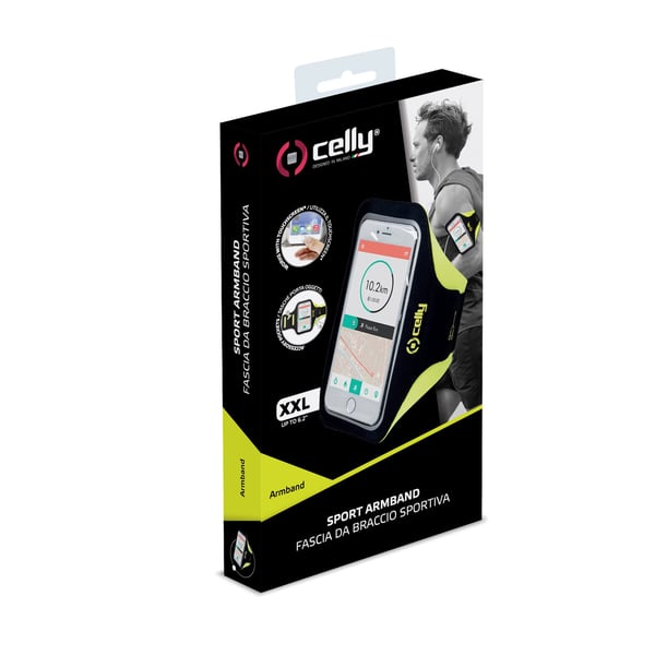 Celly Armband - Smartphone mobiltelefonfodral 16,5 cm (6.5") Armbands skydd Svart, Gul