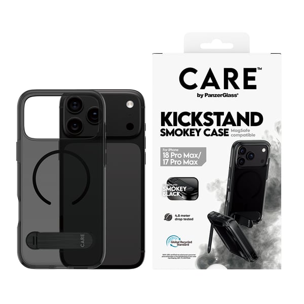 PanzerGlass CARE™ by ® Kickstand Case Smokey m. Sort MagSafe iPhone 18 Pro Max | 17 Pro Max
