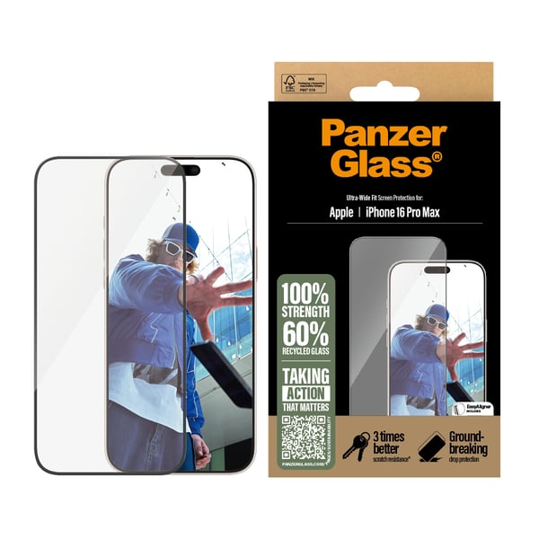PanzerGlass ® Screen Protector iPhone 16 Pro Max | Ultra-Wide Fit Genomskinligt skärmskydd Apple 1 styck