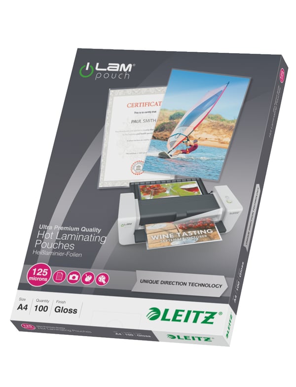 Leitz iLAM Ultra-premium højglans A4-lamineringslommer med UDT, 125 my, pakke med 100 stk.