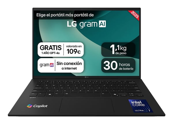 LG Gram 14ZD90T-G.AX88B laptop Intel Core Ultra 7 255H 35,6 cm (14") WUXGA 32 GB LPDDR5x-SDRAM 1 TB SSD Wi-Fi 6E (802.11ax) FreeDOS Spansk Sort