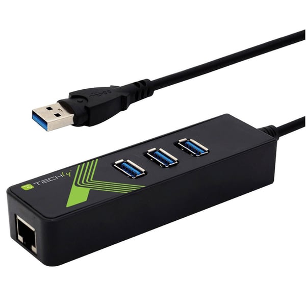 Techly IDATA USB-ETGIGA-3U2 kannettavien tietokoneiden telakka ja porttitoistin USB 3.2 Gen 1 (3.1 Gen 1) Type-A Musta