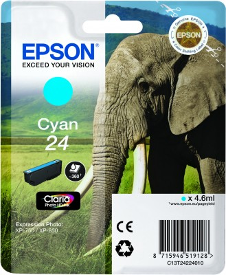 Epson Elephant Enkeltpakke, cyan 24 Claria Photo HD Ink