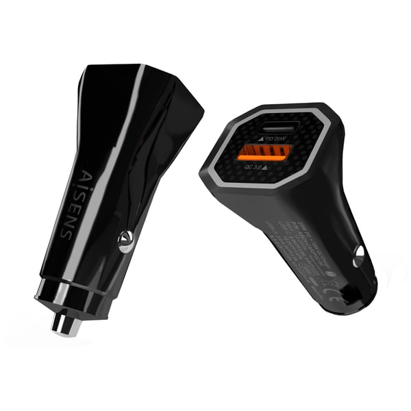 AISENS ASCH-CAR2PQC-BK oplader til mobil enhed Universel Sort Cigartænder Hurtig opladning Automatisk