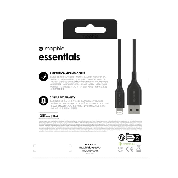 mophie essentials charging cables | 1M Sort