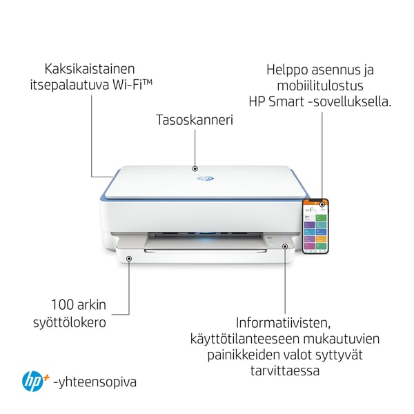 HP ENVY 6010e Langaton All-in-One Väri Tulostin, Instant Ink; Kopiokone, skanneri