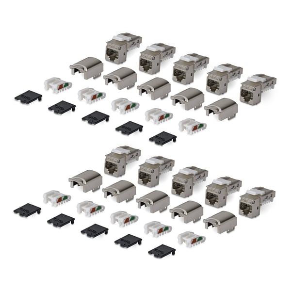 StarTech.com Skärmat Cat6a-keystone-kontaktdon, 10-pack RJ45 Ethernet-keystone-kontaktdon, STP Cat6a-vägguttag, 90-graders verktygsfritt
