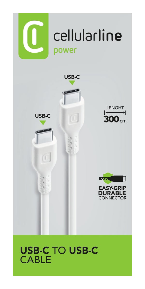 Cellularline 8018080373664 USB-kablar 3 m USB C 60 W Vit