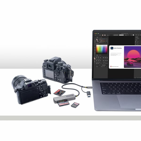 StarTech.com USB 3.0 Multi-Media-minneskortläsare, SD/microSD/CompactFlash-kortläsare, bärbar USB 5 Gbps-kortadapter, extern USB-C-kortläsare med ansluten USB-A-adapter - fungerar med alla operativsystem