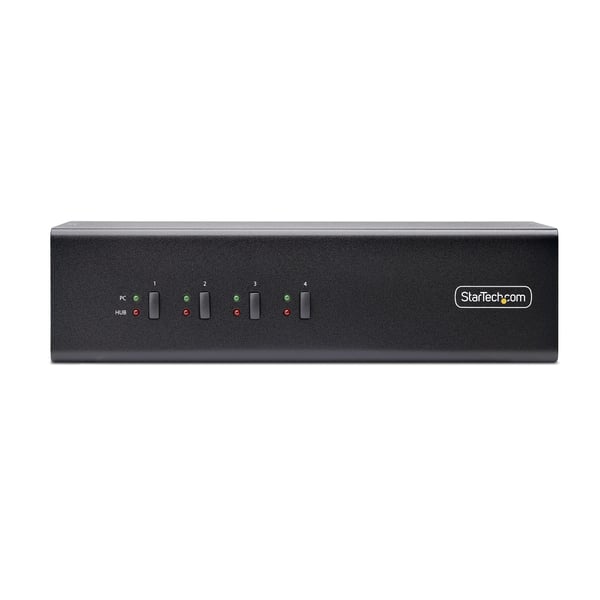 StarTech.com DisplayPort KVM-switch med fyra portar för dubbla bildskärmar, 4K 60 Hz, 2x USB 5 Gbps-hubbportar, 2x USB 2.0 HID-portar, växling med genvägskommando och tryckknapp, TAA-kompatibel - ESD-skydd på nivå 3.5