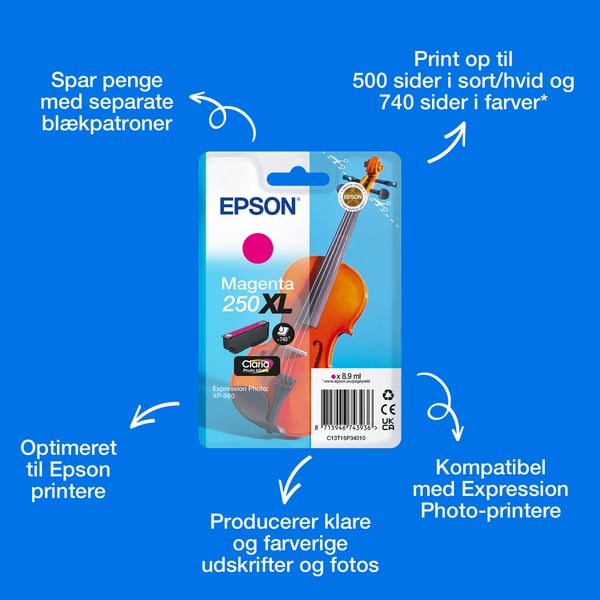 Epson Enkeltpakke, magenta 250XL Violin Claria Photo HD-blæk