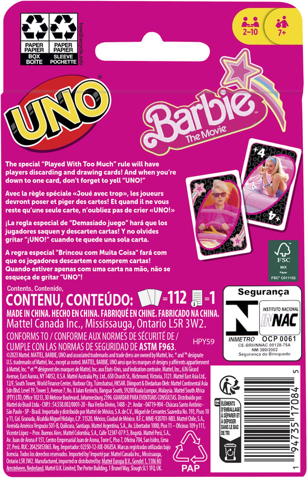 Mattel Games UNO Barbie The Movie