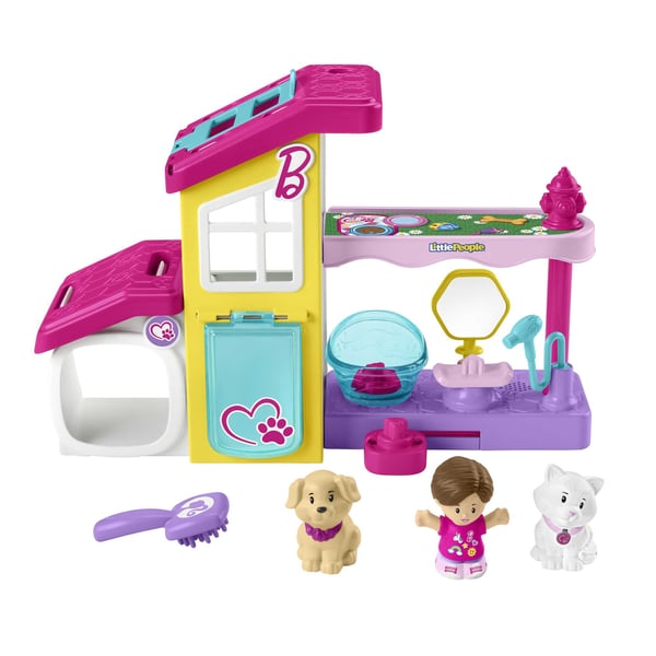Fisher-Price Little People Barbie-legesæt med kæledyrsspa med leg og pleje, musikalsk legetøj til tumlinger, 4 dele
