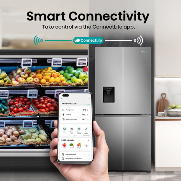Hisense RQ5P470SMIE køle-/fryseskab Fritstående 482 L Sølv, Rustfrit stål
