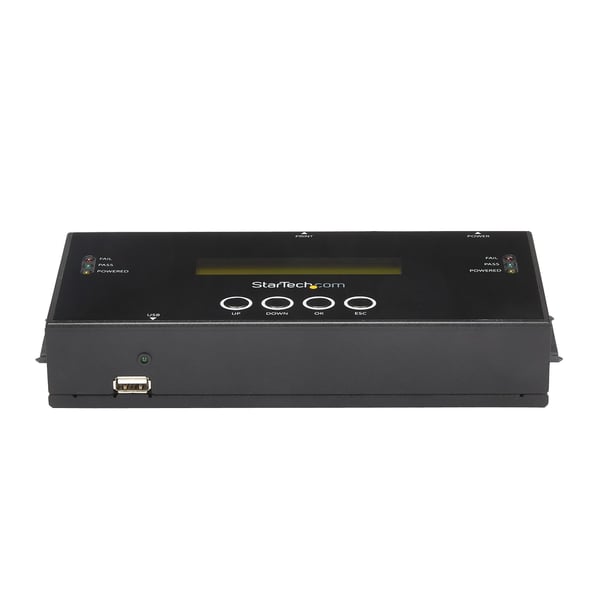 StarTech.com 1:1 fristående hårddisk-duplikator och -raderare, SAS- och SATA HDD/SSD-klonerare/-kopierare, hårddiskduplikator och -raderare, LCD-bildskärm, TAA-kompatibel
