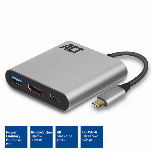 ACT AC7022 USB-grafikadapter 4096 x 2160 pixlar Grå