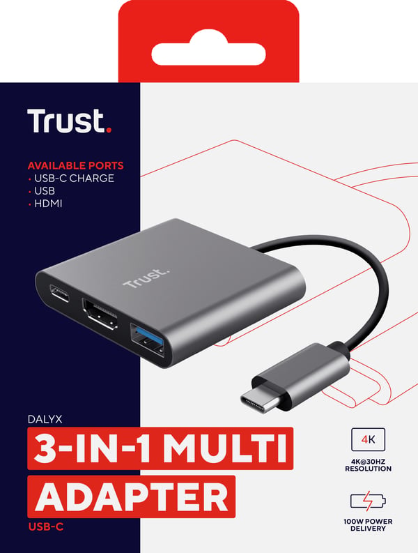 Trust Dalyx USB 3.2 Gen 1 (3.1 Gen 1) Type-C Aluminium, Svart