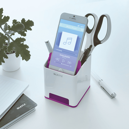Leitz WOW Pennkopp med Ljudförstärkande Mobilhållare