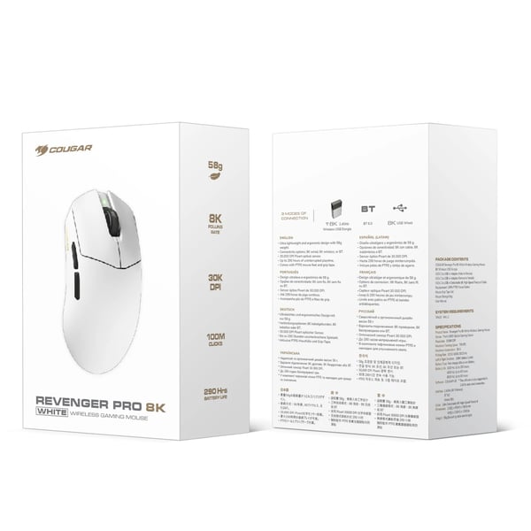 COUGAR REVENGER PRO 8K hiiri Pelaaminen Oikeakätinen RF Wireless + Bluetooth + USB Type-C Optinen 30000 DPI