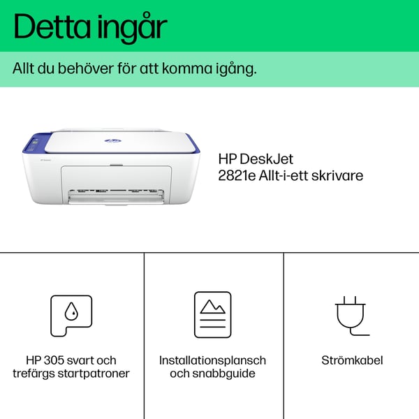 HP DeskJet 2821e Trådlöst All-in-One Färg Skrivare, Instant Ink; Kopiator och skanner