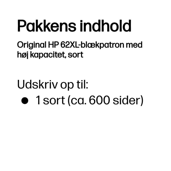 HP Original 62XL-blækpatron med høj kapacitet, sort