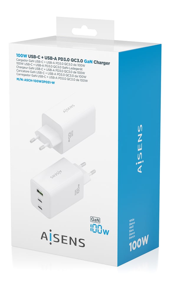 AISENS ASCH-100W3P051-W mobilladdare Universal Vit AC Snabb laddning inomhus