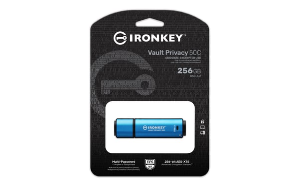 Kingston Technology IronKey 256 Gt USB-C Vault Privacy 50C AES-256-salaus, FIPS 197