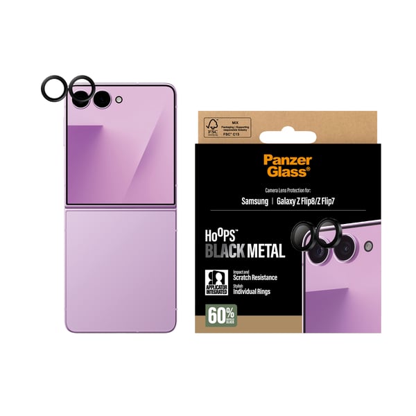 PanzerGlass ® Hoops® Camera Lens Protector Black Samsung Galaxy Z Flip8 | Flip 7 Genomskinligt skärmskydd 1 styck