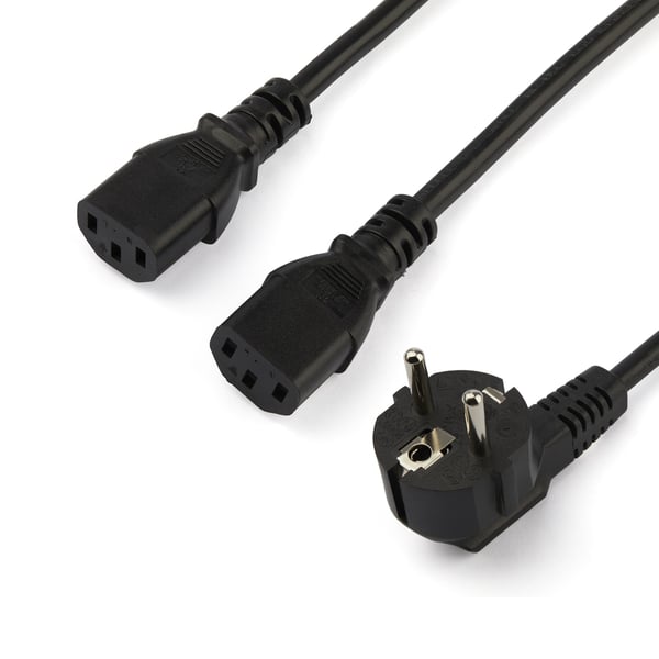 StarTech.com 2 m Computer Y Strømkabel, 18AWG, EU Schuko til 2x C13, 10A 250V, Erstatnings AC Strømkabel