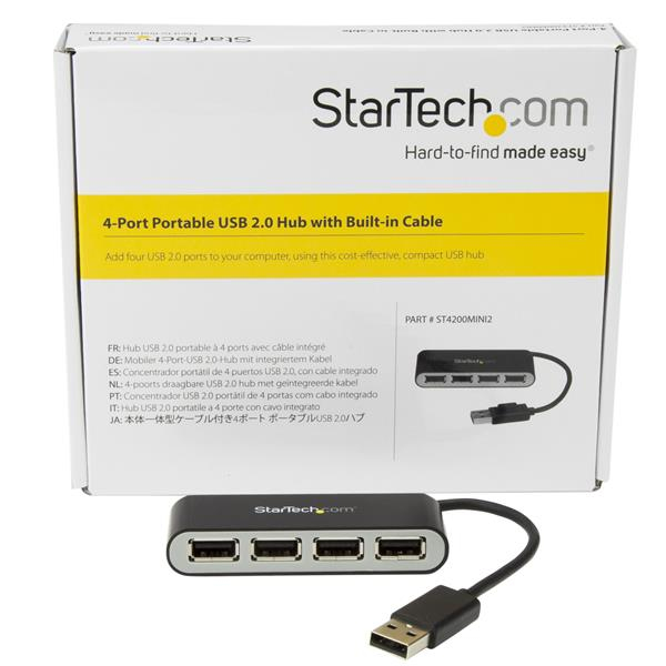 StarTech.com Mobil 4-Port USB 2.0-hubb med integrerad kabel