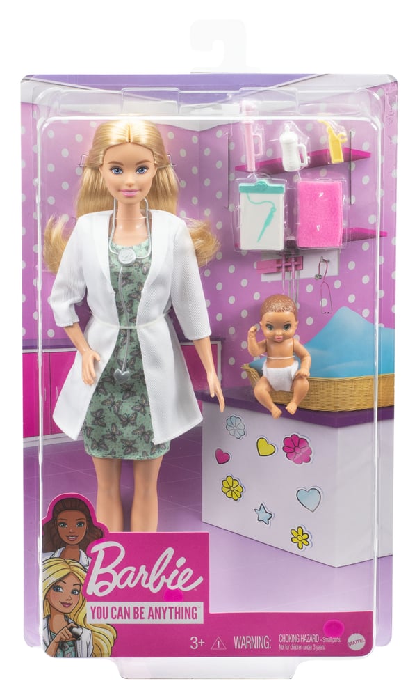 Barbie Barbie-babylægesæt med blond dukke, babydukke, læbetilbehør