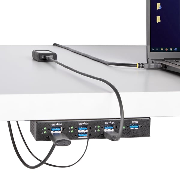 StarTech.com Hanterad USB-hubb med 7 portar och 7x USB-A, robust industrihölje i metall, ESD- och överspänningsskydd, monterbar på vägg/skrivbord/skena, USB 3.0/3.1/3.2 Gen 1 5 Gbps