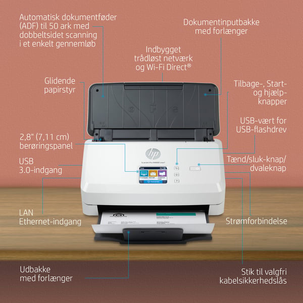 HP ScanJet Pro N4000 snw1 Skanner med papir-tilførsel 600 x 600 dpi A4 Sort, Hvid