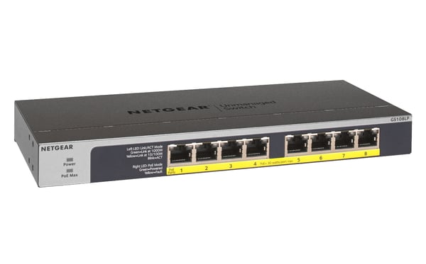 NETGEAR GS108LP Ohanterad Gigabit Ethernet (10/100/1000) Strömförsörjning via Ethernet (PoE) stöd 1U Svart, Grå