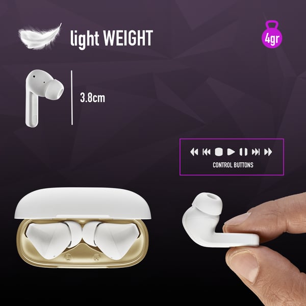 NGS ARTICA TROPHY Kuulokkeet Langaton In-ear Puhelut/Musiikki USB Type-C Bluetooth Kulta, Valkoinen