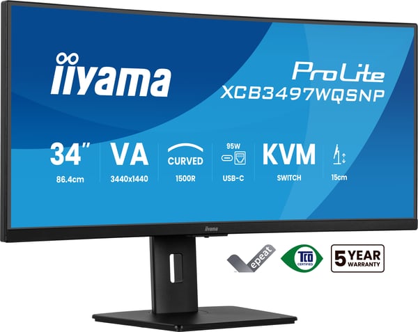 iiyama ProLite XCB3497WQSNP-B1 platta pc-skärmar 86,4 cm (34") 3440 x 1440 pixlar UltraWide Quad HD LED Svart