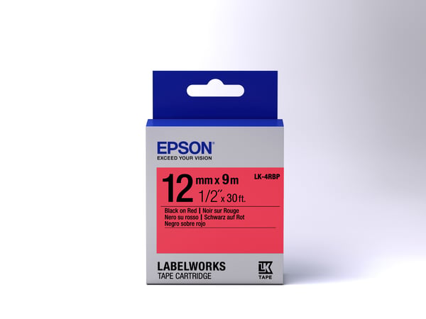 Epson etikettkassett pastell – LK-4RBP pastell svart/röd 12/9
