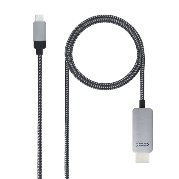 Nanocable 10.15.5102 videokabel adapter 1,8 m USB Type-C HDMI Aluminium, Sort