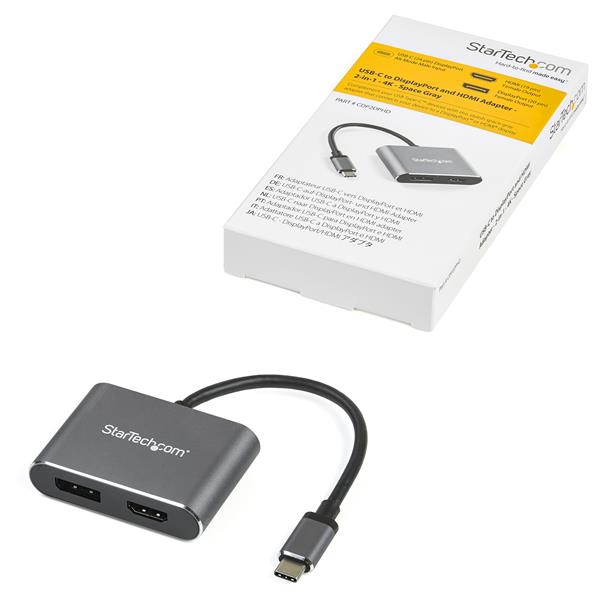 StarTech.com CDP2DPHD USB grafisk adapter 3840 x 2160 pixel Sort, Grå