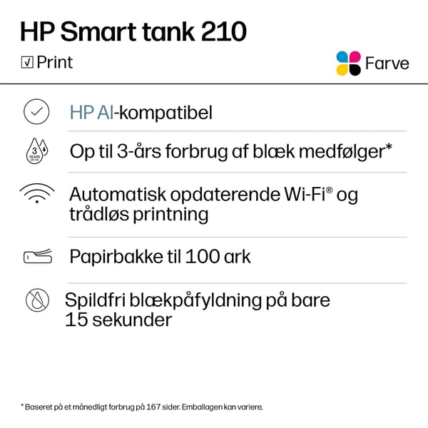 HP Smart Tank 210 Trådløst Farve Printer