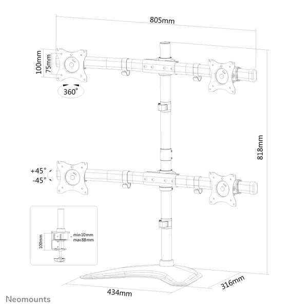 Neomounts NM-D335D4BLACK fäste och ställ till bildskärm 68,6 cm (27") Bord Svart
