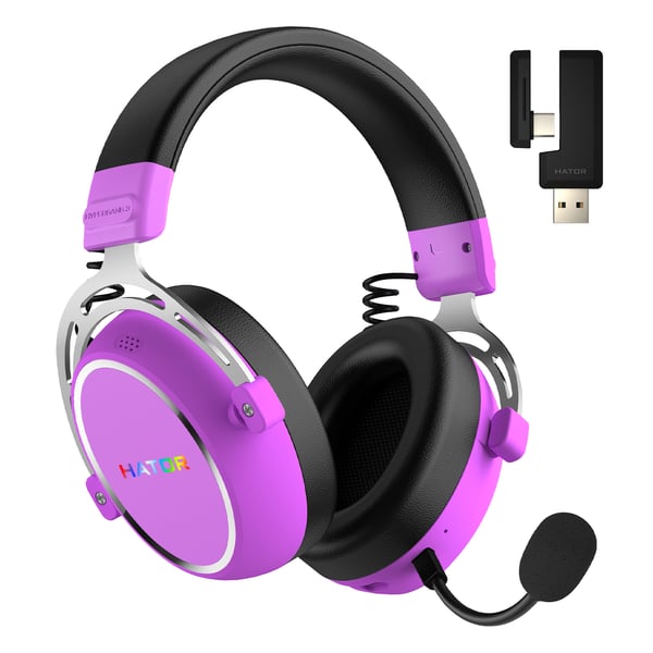 HATOR Hypergang 3 Wireless Headset Trådløs Spil USB Type-C / USB Type-A Bluetooth Violet HATOR Hypergang 3 Wireless Headset Trådløs Spil USB Type-C / USB Type-A Bluetooth Violet