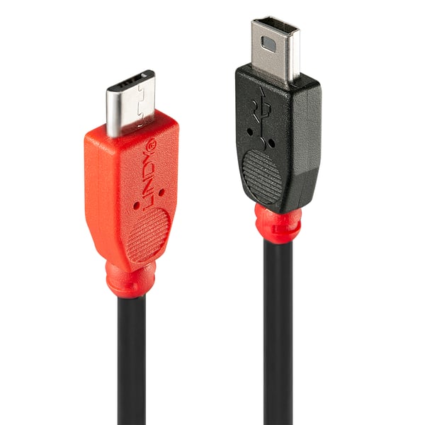 Lindy 31718 USB-kabel USB 2.0 1 m Micro-USB B Mini-USB B 0,48 Gbit/sek. Sort
