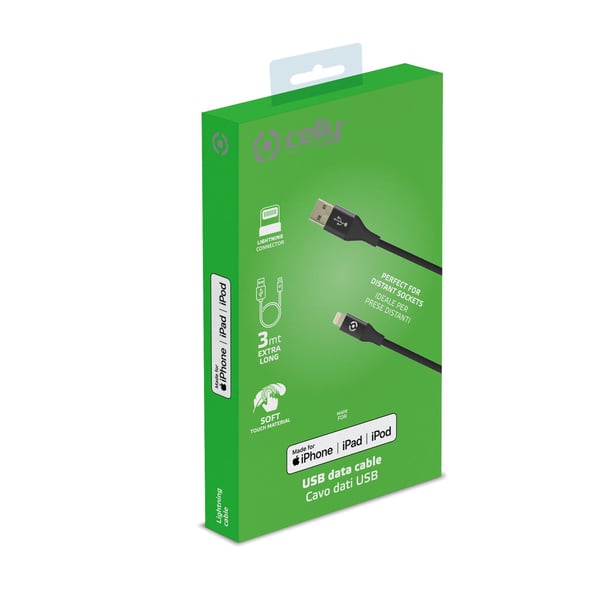 Celly USBLIGHTCOL3MBK Lightning kabel 3 m Sort