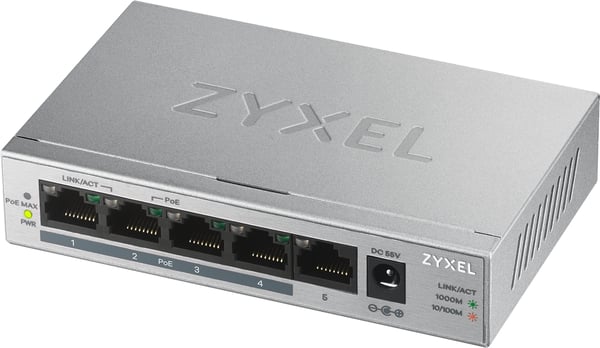 Zyxel GS1005HP Ikke administreret Gigabit Ethernet (10/100/1000) Strøm over Ethernet (PoE) Sølv Zyxel GS1005HP Ikke administreret Gigabit Ethernet (10/100/1000) Strøm over Ethernet (PoE) Sølv
